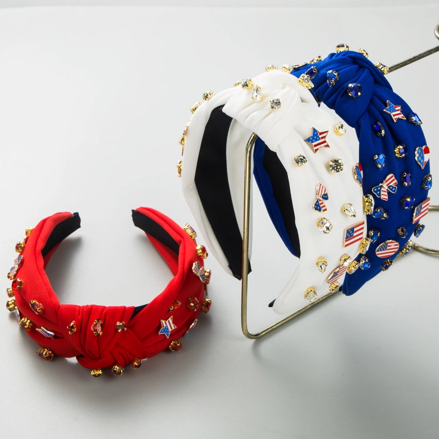 Women's Casual Vintage Style Pentagram National Flag Alloy Cloth Inlay Rhinestones Hair Band