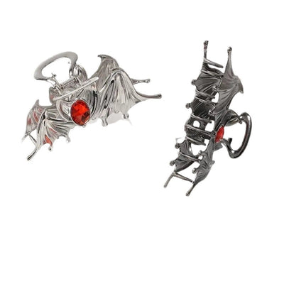 Halloween Funny Women's Bat Metal Inlay Gem Hair Claws