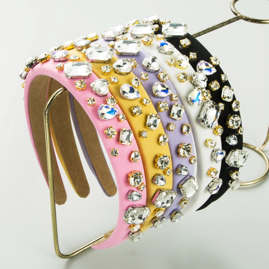 Women's Elegant Glam Square Heart Shape Cloth Sponge Inlay Rhinestones Glass Stone Hair Band