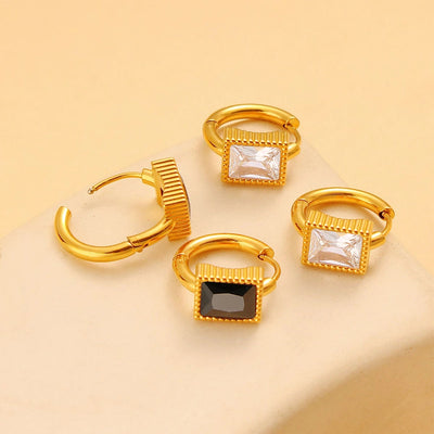 1 Pair Simple Style Rectangle Inlay 304 Stainless Steel 316 Stainless Steel  Rhinestones 18K Gold Plated Hoop Earrings