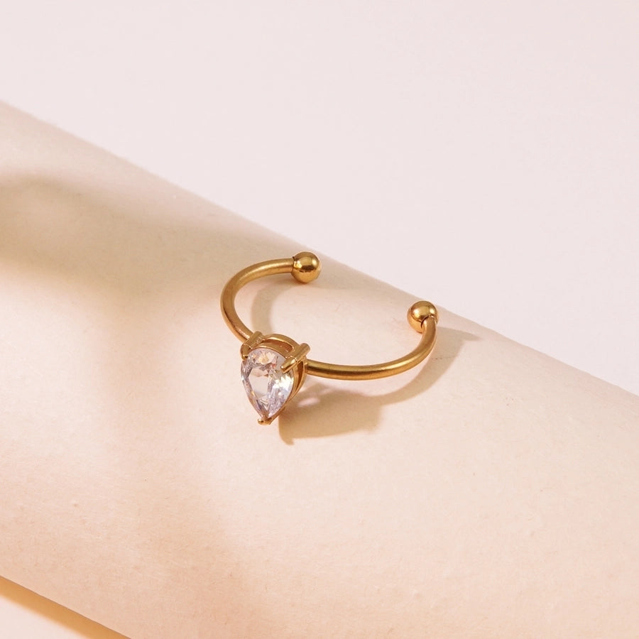 Jewelry Tropical Simple Style Cool Style Triangle Geometric 304 Stainless Steel Artificial Rhinestones 18K Gold Plated Inlay Open Rings