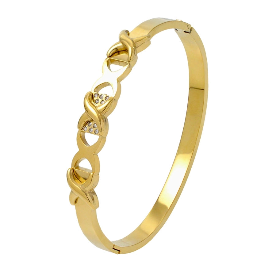 Elegant Nordic Style Vacation cross Row Brick Hollow Out Titanium Steel Gold Plated Zircon Bangle In Bulk