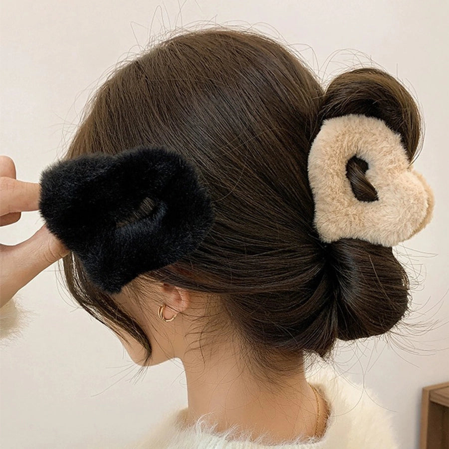 Women's Sweet Heart Shape Faux rabbit fur Plastic Handmade Hair Clip