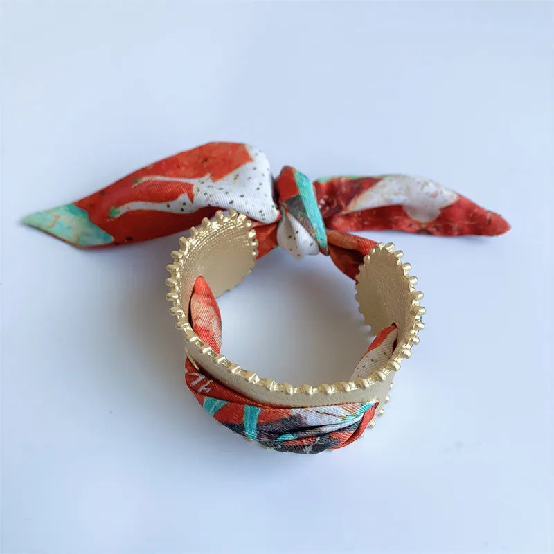 Silk Scarf Alloy Copper Flower Bangle