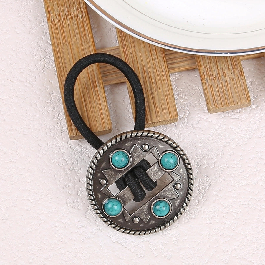 Women's Classical Ethnic Style Classic Style Cross Round Cattle Alloy Polyester Inlay Turquoise Hair Tie