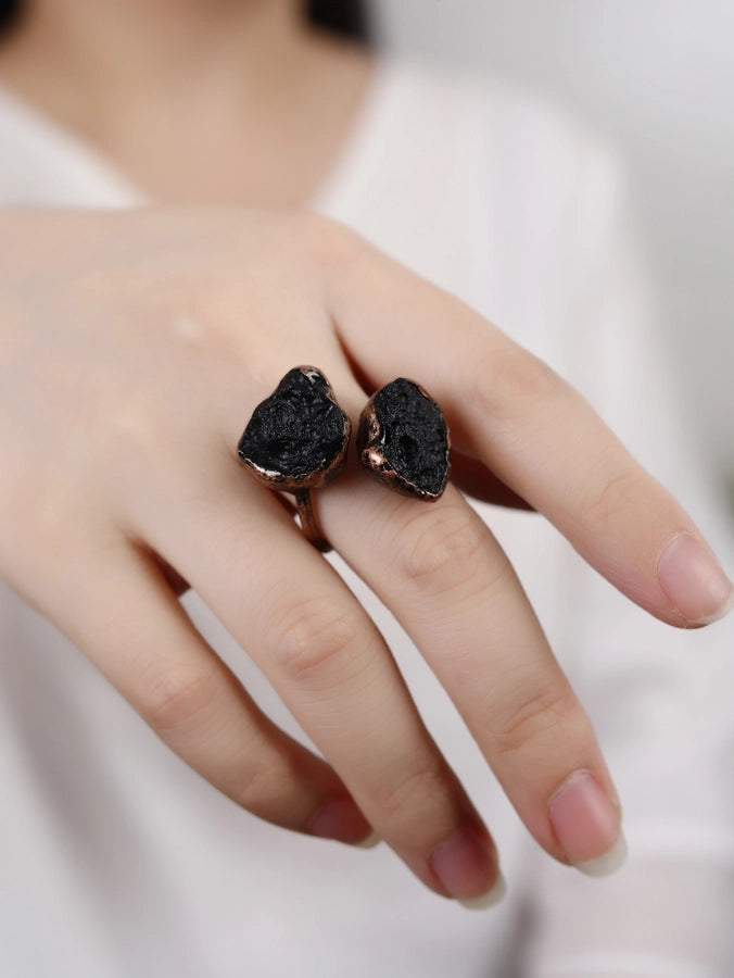 Gem Stone Copper Asymmetrical Inlay Geometric Gem Argyle Natural Stone Gem Crystal Open Rings