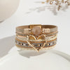 elegant classic style heart shape pu leather inlay rhinestones women's bracelets