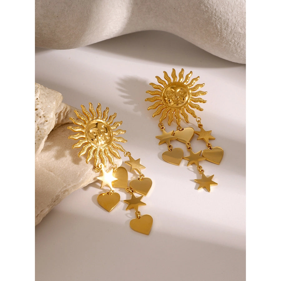 1 Pair Simple Style Classic Style Pentagram Sun Moon 304 Stainless Steel Drop Earrings