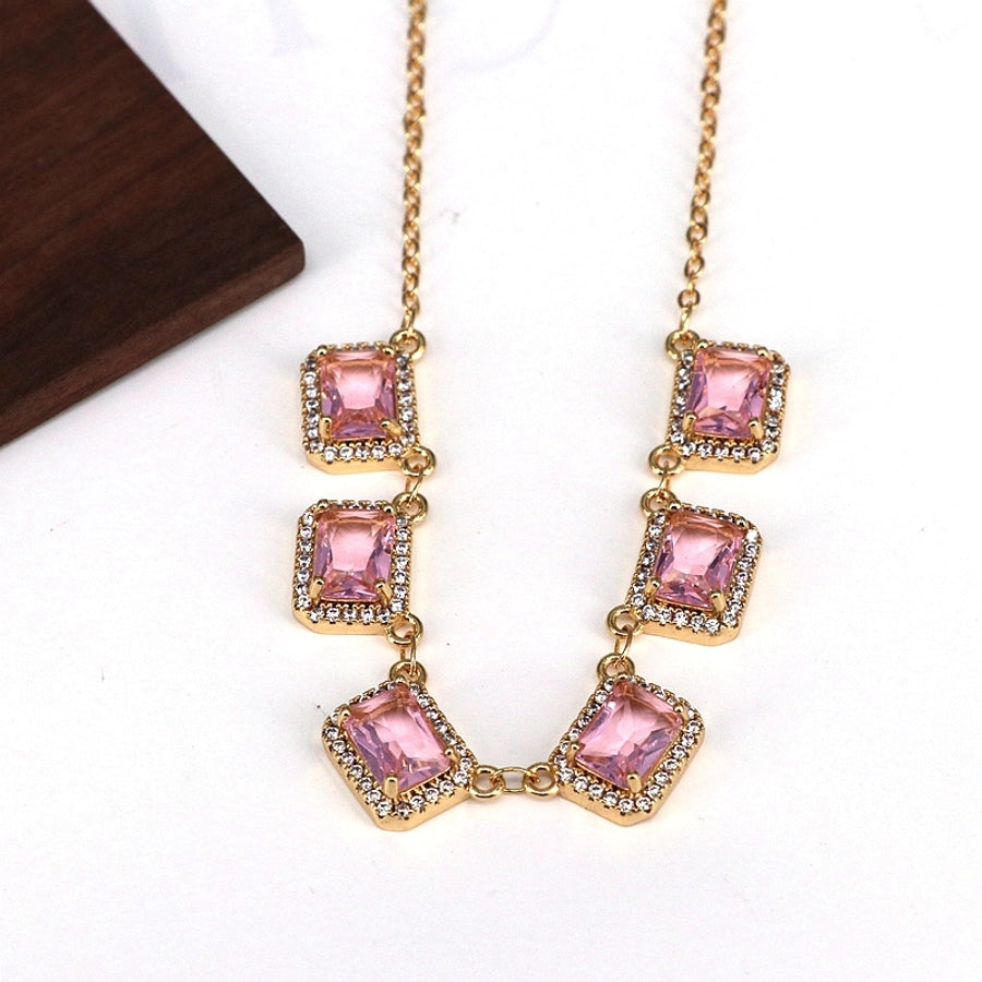 Copper Plating Inlay Square Zircon Pendant Necklace