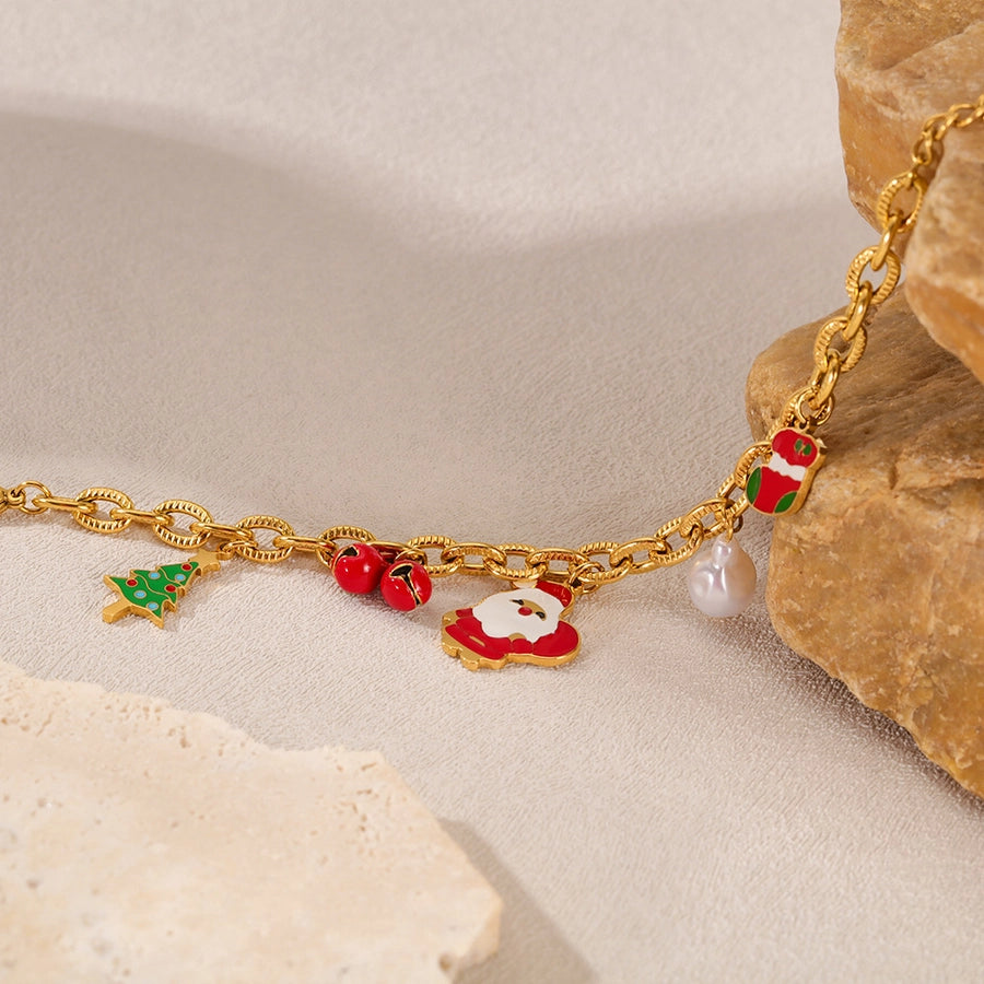 Simple Style Christmas Tree Santa Claus Christmas Socks 304 Stainless Steel cable chain Bracelets In Bulk