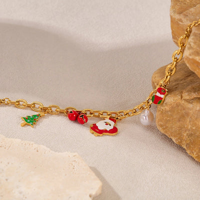 Simple Style Christmas Tree Santa Claus Christmas Socks 304 Stainless Steel cable chain Bracelets In Bulk