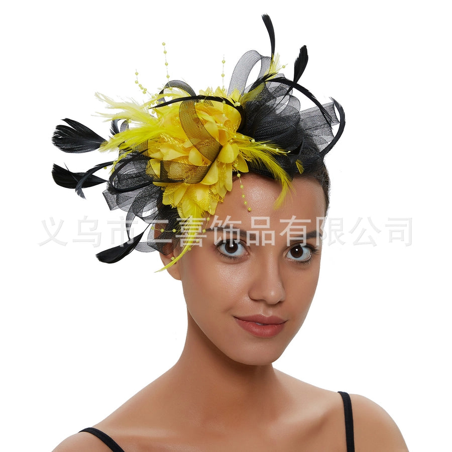 fashion feather bridal mesh top hat accessories hairband