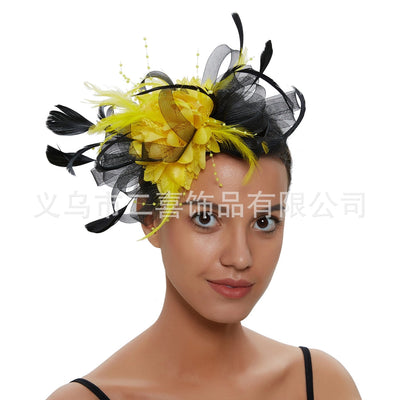 fashion feather bridal mesh top hat accessories hairband