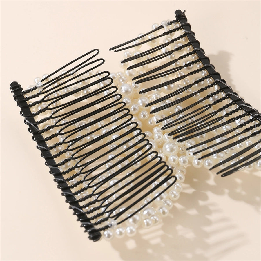Women's Simple Style Solid Color Plastic Resin Beaded Insert comb