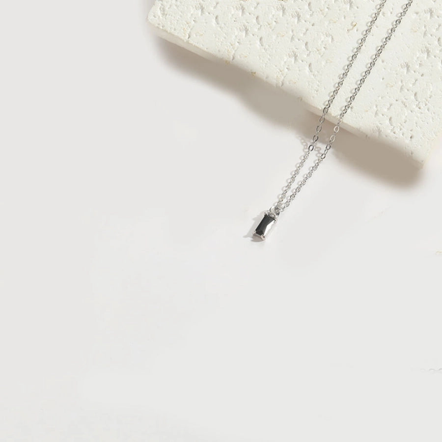 Copper 14K Gold Plated Inlay Rectangle Zircon Pendant Necklace