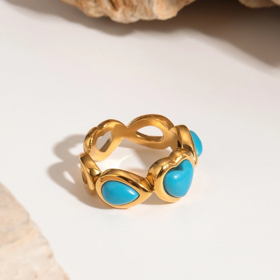 Jewelry Glam Classic Style Artistic Heart Shape 304 Stainless Steel Turquoise Inlay Rings