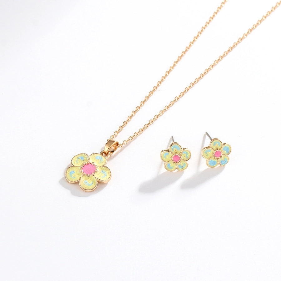 creative children's jewelry set cartoon flower jewelry set alloy drop oil necklace earrings two-piece set