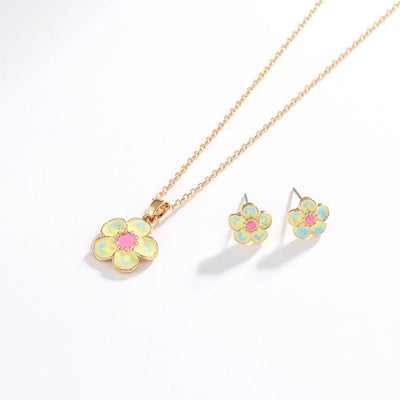 creative children's jewelry set cartoon flower jewelry set alloy drop oil necklace earrings two-piece set