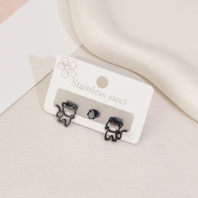 1 Set Halloween Cute Sweet Animal Cat Bat Polishing Inlay 304 Stainless Steel Zircon 18K Gold Plated Ear Studs