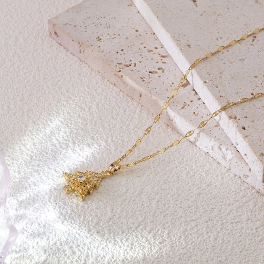 Jewelry Sweet Simple Style Christmas Tree Snowflake 304 Stainless Steel 18K Gold Plated Plating Pendant Necklace