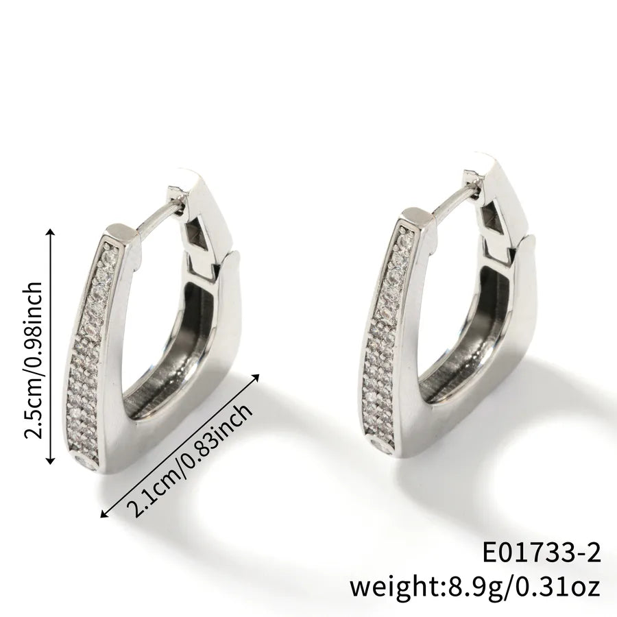 1 Pair Simple Style Shiny Solid Color Inlay Copper Zircon Rhodium Plated Earrings