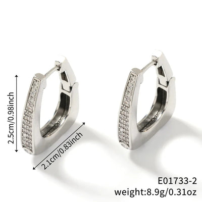 1 Pair Simple Style Shiny Solid Color Inlay Copper Zircon Rhodium Plated Earrings