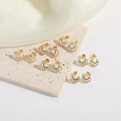 1 Pair Elegant Simple Style Commute Moon Copper Zircon 14K Gold Plated Ear Studs