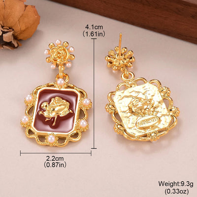 1 Pair Retro Simple Style Rose Inlay Alloy Artificial Pearls Gold Plated Drop Earrings