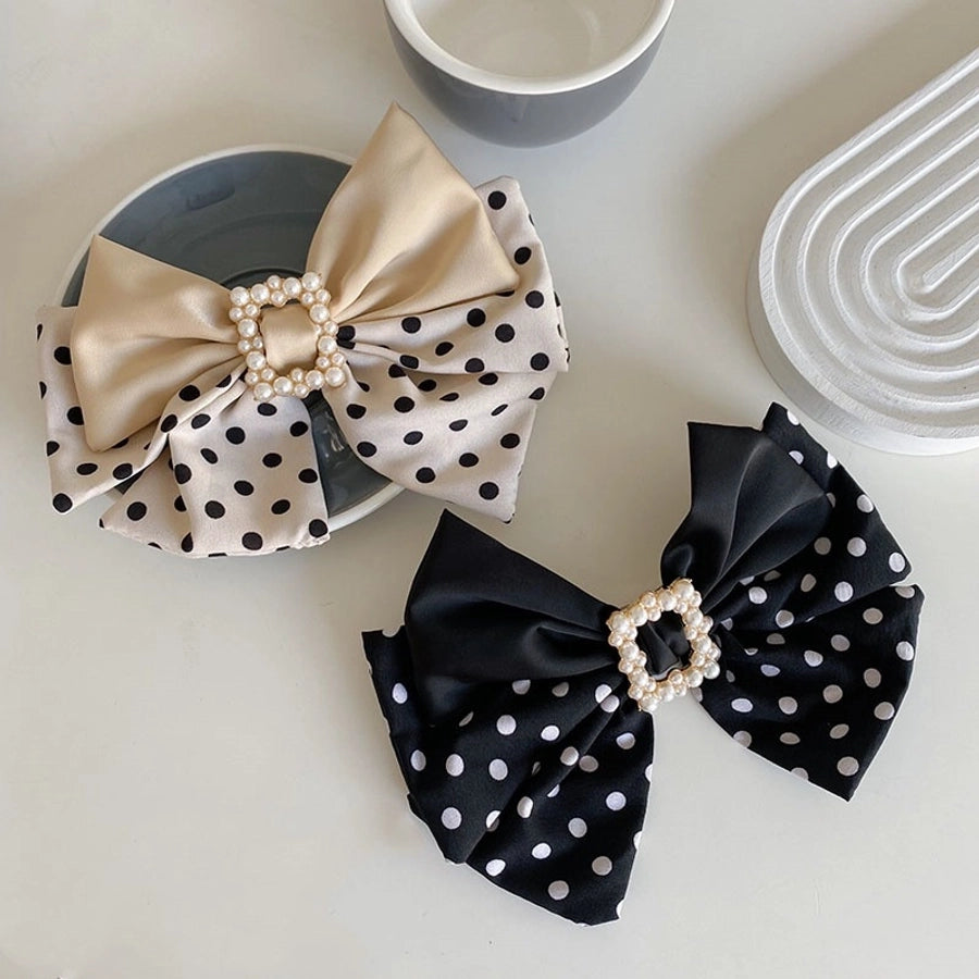 korean style wave dot big bow pearl hairpin