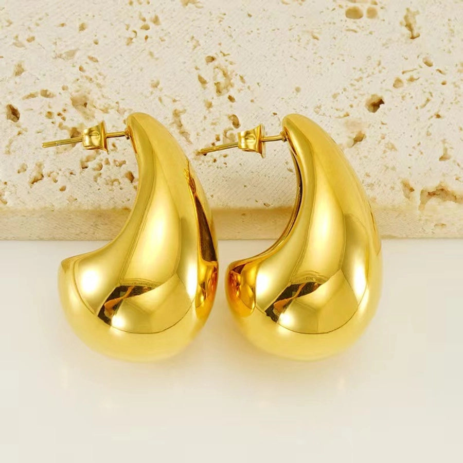 High-end design Gold chubby water drop titanium steel earrings INS women's fashion all-match geometric earrings