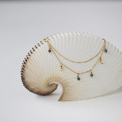 Jewelry Vintage Style Geometric 304 Stainless Steel natural stone 18K Gold Plated Beaded Plating Double Layer Necklaces