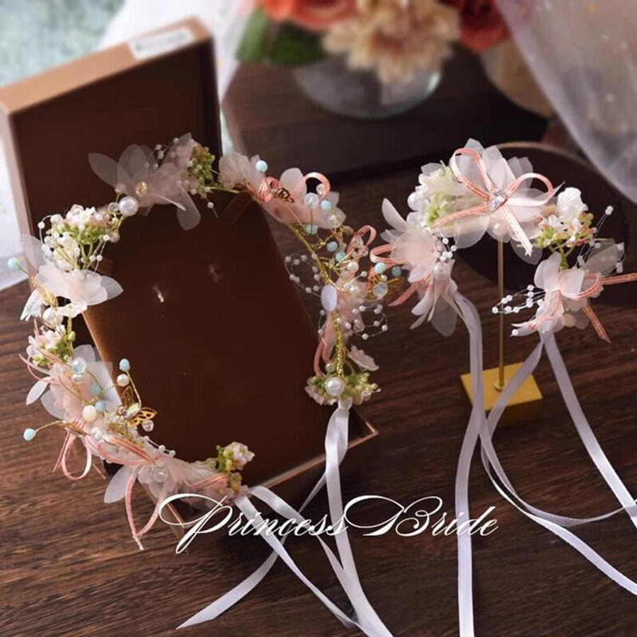 Children's Wreath Headwear Princess Super Fairy Strap Pearl Headband Wedding Flower Girl Headband Mori Headband Hair Accessories