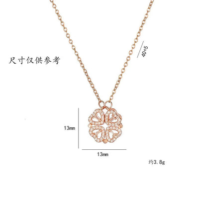 Wholesale Jewelry Vacation Classic Style Heart Shape Titanium Steel Zircon Inlay Pendant Necklace cable chain
