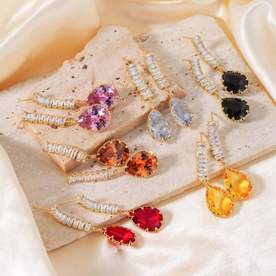 1 Pair Elegant Simple Style Streetwear Water Droplets Inlay Copper Zircon K Gold Plated Rhodium Plated Drop Earrings