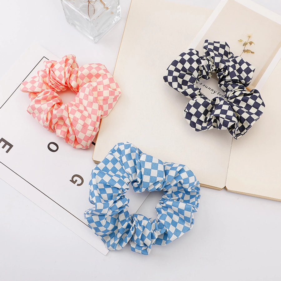 women's sweet simple style plaid cloth hair tie
