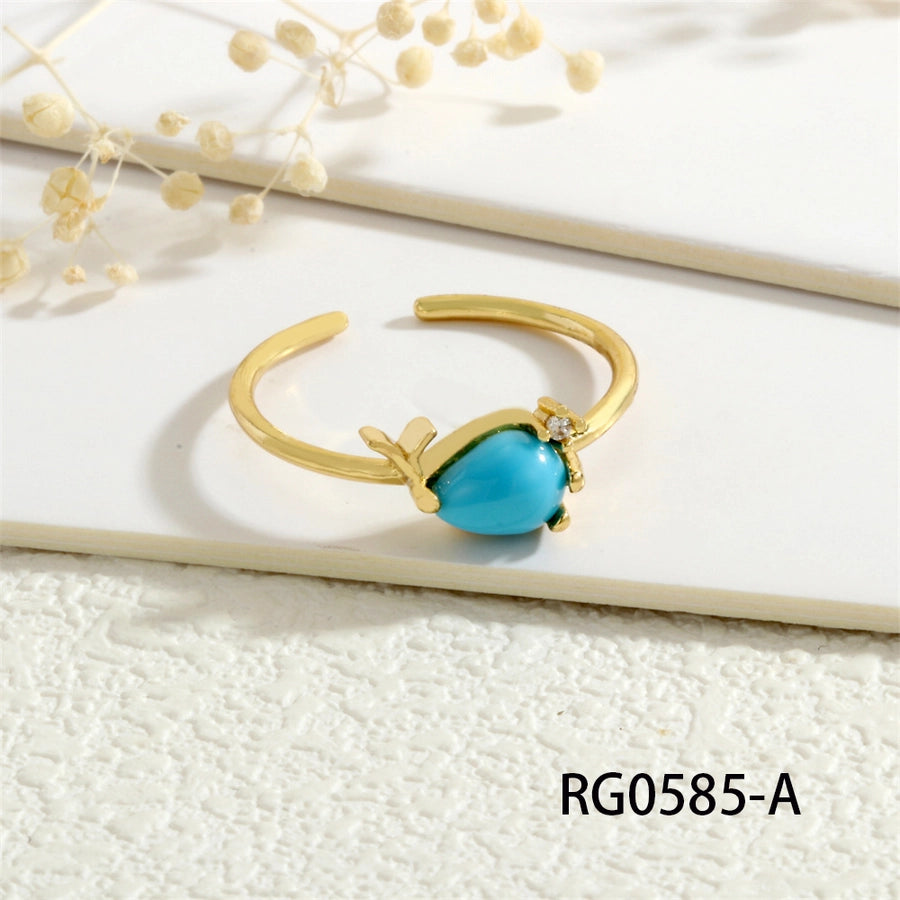 Copper Inlay Hippocampus Crab Fish Zircon Open Rings