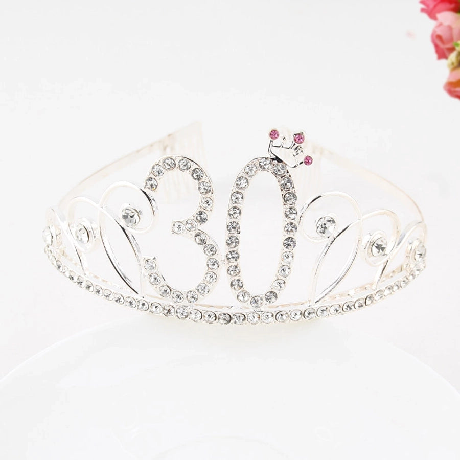 New Birthday Crown  60 Digital Birthday Headband Bridal Banquet Rhinestone Hair Accessories Alloy Headband Women