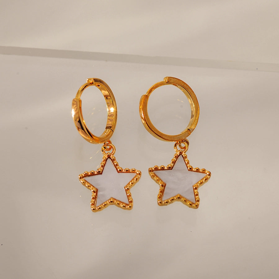 1 Pair Elegant Simple Style Classic Style Star Inlay 304 Stainless Steel Shell Drop Earrings