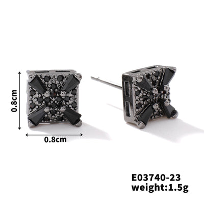 1 Piece Hip-Hop Retro Streetwear Geometric Inlay Copper Zircon Rhodium Plated Ear Studs