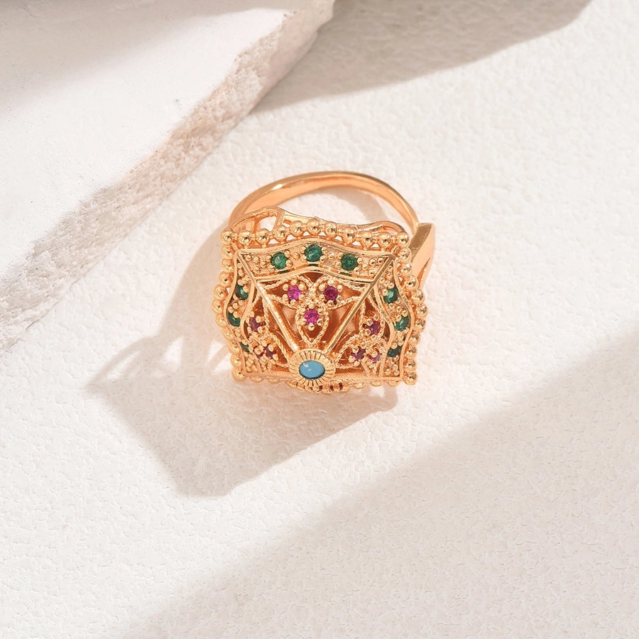 Copper Inlay Geometric Zircon Copper Rings