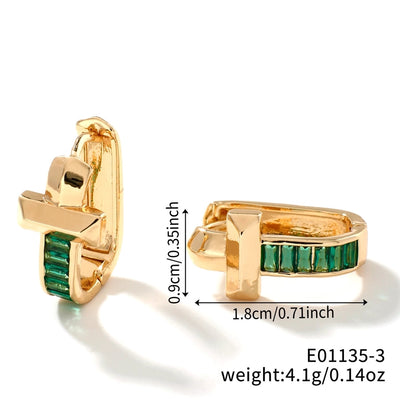 1 Pair Elegant Simple Style Shiny Geometric Inlay Copper Glass K Gold Plated Rhodium Plated Ear clip