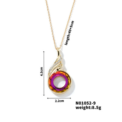 304 Stainless Steel Copper K Gold Plated Inlay Phoenix Round Crystal Zircon Pendant Necklace