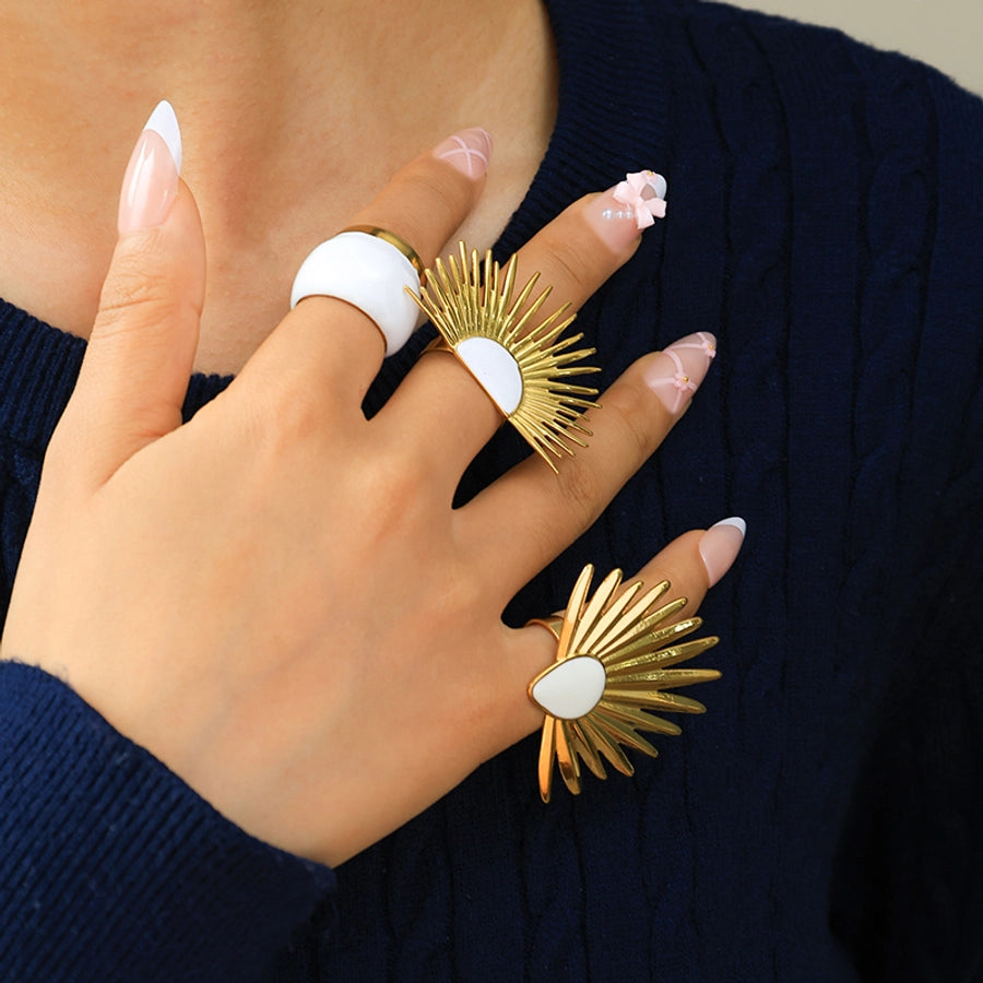 Jewelry Hip-Hop Modern Style Sector 304 Stainless Steel 14K Gold Plated Enamel Open Rings Rings