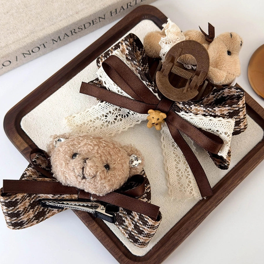 Women's Cartoon Style Cute Sweet Bear Cloth Plush Hair Clip Hair Claws