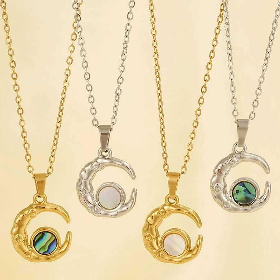 Jewelry Vintage Style Classic Style Moon 304 Stainless Steel Shell Abalone Shell 18K Gold Plated Irregular Plating Pendant Necklace