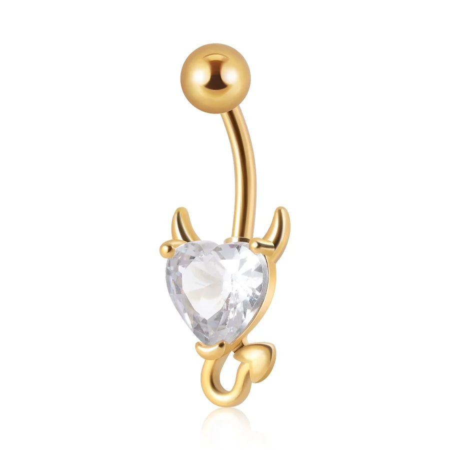 1 Piece Belly Rings IG Style Casual Cool Style Heart Shape 304 Stainless Steel Plating Zircon 18K Gold Plated