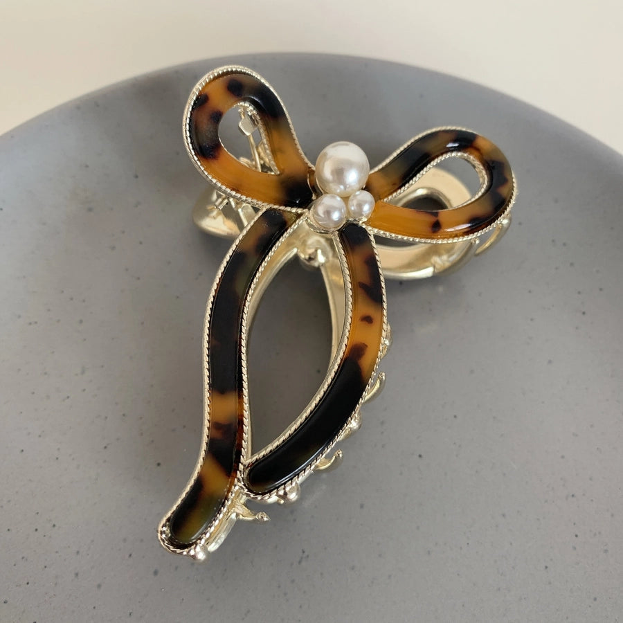 elegant geometric metal inlay artificial pearls hair claws