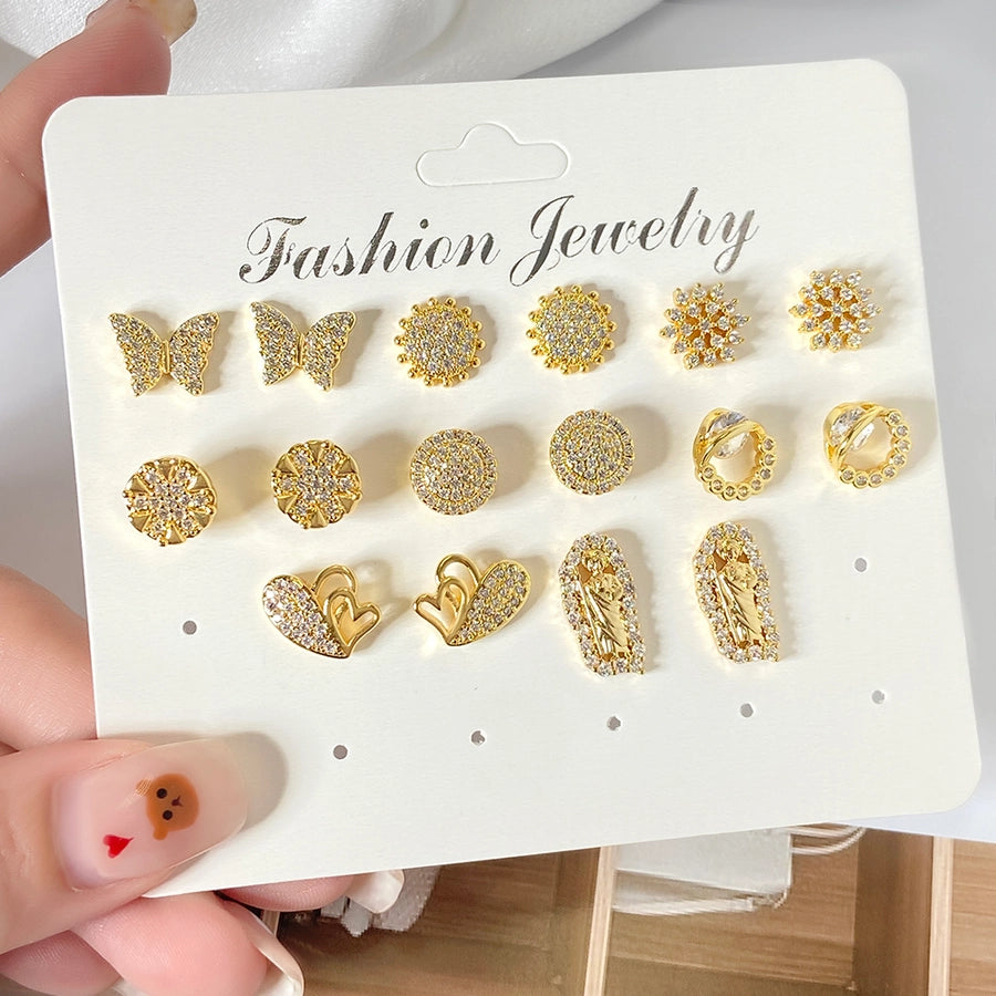 1 Pair Retro Geometric Plating Inlay Copper Zircon Zircon Ear Studs