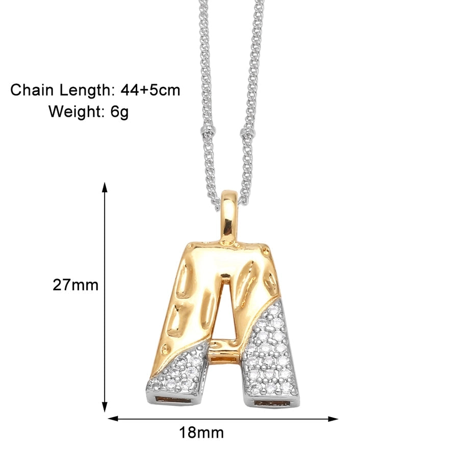 Jewelry Modern Style Simple Style letter 201 Stainless Steel Copper Zircon 18K Gold Plated Mixed Metal Inlay Pendant Necklace