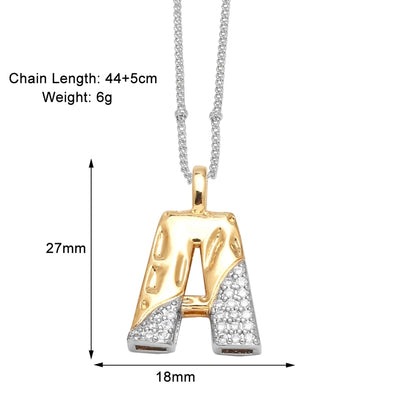 Jewelry Modern Style Simple Style letter 201 Stainless Steel Copper Zircon 18K Gold Plated Mixed Metal Inlay Pendant Necklace